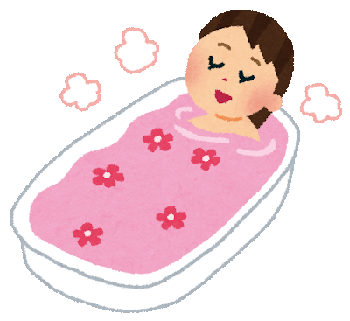お風呂で腰を温める女性のイラスト